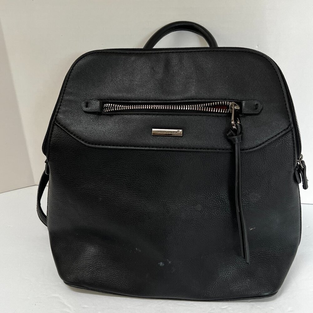 David Jones Paris Womens Black Leather Backpack Bag (Read)